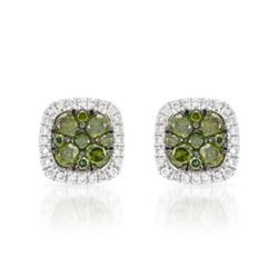 14k White Gold 0.50CTW Diamond and Green Dia Earrings, (SI/H)