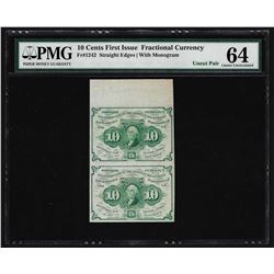 Uncut Pair of 1862 Ten Cents First Issue Fractional Notes PMG Choice Uncirculate