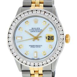 Rolex Mens 2 Tone MOP 3 ctw Channel Set Diamond Datejust Wristwatch