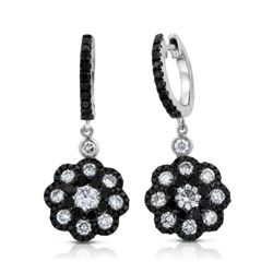 14k White Gold  2.21CTW Diamond and Black Diamonds Earrings