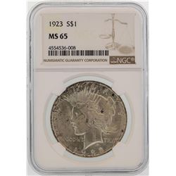 1923 $1 Peace Silver Dollar Coin NGC MS65