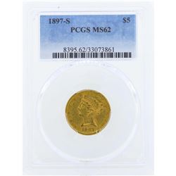 1897-S $5 Liberty Head Half Eagle Gold Coin PCGS MS62