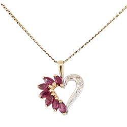 0.40 ctw Ruby and Diamond Heart Shaped Pendant with Chain - 14KT Yellow Gold