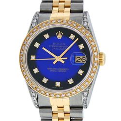 Rolex Mens 2 Tone 14K Blue Vignete Diamond Lugs Datejust Wristwatch