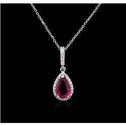 2.50 ctw Pink Tourmaline and Diamond Pendant With Chain - 14KT White Gold