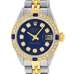 Rolex Ladies 2 Tone Blue Diamond & Sapphire Datejust Wristwatch