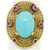 Image 1 : 18k Yellow Gold 5.3 ctw Persian Turquoise & Ruby Wavy Halo Ring