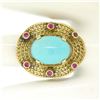 Image 8 : 18k Yellow Gold 5.3 ctw Persian Turquoise & Ruby Wavy Halo Ring
