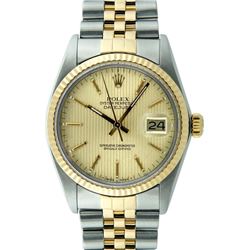 Rolex Mens 2 Tone 14K Champagne Tapestry Index 36MM Datejust Wristwatch With Rol