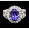 Image 2 : 5.46 ctw Tanzanite and Diamond Ring - 14KT White Gold