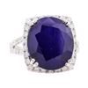 Image 1 : 15.10 ctw Sapphire and Diamond Ring - 14KT White Gold