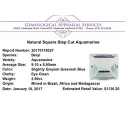 2.99 ct.Natural Square Step Cut Aquamarine