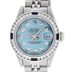 Rolex Ladies Stainless Steel Blue Diamond & Channel Set Sapphire Datejust Wristw