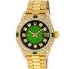 Image 1 : Rolex Ladies 18K Yellow Gold Green Vignette Diamond And Emerald President Wristw