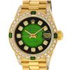 Image 2 : Rolex Ladies 18K Yellow Gold Green Vignette Diamond And Emerald President Wristw