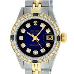 Rolex Ladies 2 Tone Blue Vignette Diamond & Sapphire Datejust Wristwatch