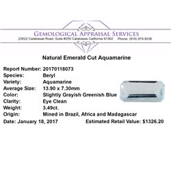 3.49 ct.Natural Emerald Cut Aquamarine