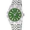 Image 2 : Rolex Mens Stainless Steel 36MM Green Index Pyramid Diamond Datejust Wristwatch