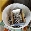 Image 2 : WHITE PAIL FULL OF BOLTS, SCREWS, AND OTHER FASTENERS, AND GREY TOOL BOX W/ CONTENTS