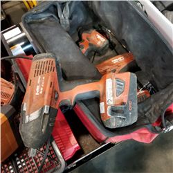 HILTI BAG, HALF INCH IMPACT WRENCH, 2 DRILLS AND 2 BATTERIES