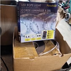 BOX OF LED ROPE LIGHTS AND 200 FT OF ADHESIVE MAGNETIC STRIPPING