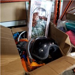 BOX OF KIDS TOYS, HOTWHEELS TRACL, PORCELAIN DOLL, ETC