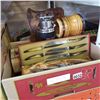 Image 1 : CARVING SET, BONGOS, CERAMIC FOOT WARMER, AND COLLECTIBLES