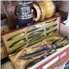 Image 2 : CARVING SET, BONGOS, CERAMIC FOOT WARMER, AND COLLECTIBLES