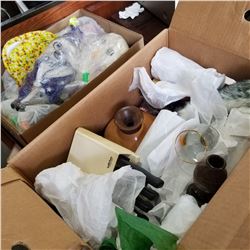 BOX OF WILTSHIRE KNIVES, BEANIE BABIES, AND WOODWARD AND BOX OF PLUSH ANIMALS