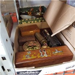 LOT OF FIRST NATIONS BOXES, CARVINGS, LIGHTERS, AND JEWELLERY BOXES