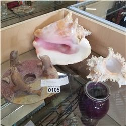 2 SEA SHELLS AND DOLPHIN SOAP STONE CANDLE HOLDER