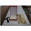 Image 1 : LOT OF WOMENS NECKLACES, RED VELVET CASED EARRINGS AND NECKLACE, AND OTHER RHINESTONE EARRINGS