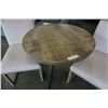 Image 2 : ROUND WOOD AND METAL BASE TABLE AND 2 DINING CHAIRS