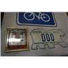 Image 2 : MIRRORED GIN ADVERT, NORTHWEST TERRITORIES PLATE, AND BIKE SIGN