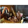 Image 1 : LOT OF CLOCKS, FIGURES, MUSICAL JEWELLERY BOX, AND WOOD CARVING