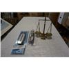 Image 1 : LOT OF POCKET THERMOMETERS, HANGING SCALE, AND BRASS GOLD SCALE