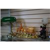 Image 1 : BOX LOT OF BANKERS LAMP, BAR LAMP, AND ROYAL HAEGAR CERAMIC FIGURE W/ SOME REPAIR