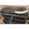 Image 2 : ANTIQUE BLACK LEATHER WRITING DESK AND METAL LOCK BOX