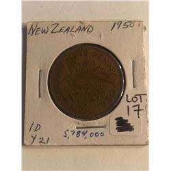1950 New Zealand One Penny Coin Nice Early Coin