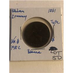 Early 1861 Great Britain 1/2 Penny Type Coin