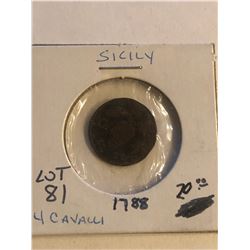 Rare 1788 Italian SICILY 4 Cavalli Coin