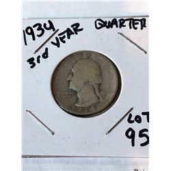 1934 Silver 3rd Year Washington Quarter