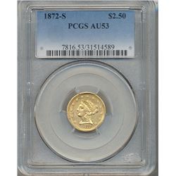 1872-S $2.50 Liberty Head Quarter Eagle Gold Coin PCGS AU53