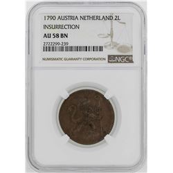 1790 Austria Netherland 2 Liards Insurrection Coin NGC AU58BN