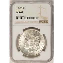 1889 $1 Morgan Silver Dollar Coin NGC MS64