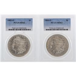 Lot of 1884-O & 1885-O $1 Morgan Silver Dollar Coins PCGS MS63