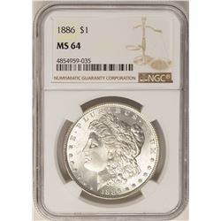 1886 $1 Morgan Silver Dollar Coin NGC MS64