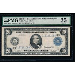 1914 $20 Philadelphia Federal Reserve Note PMG 25