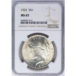 1922 $1 Peace Silver Dollar Coin NGC MS65 Nice Toning
