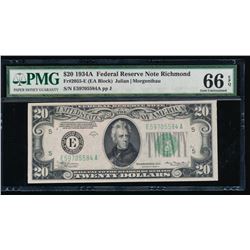 1934A $20 Richmond Federal Reserve Note PMG 66EPQ